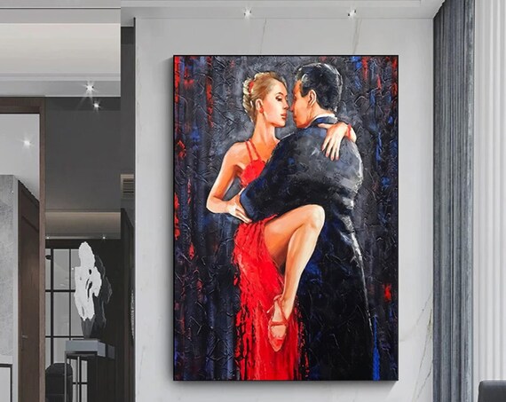 Tango Dancers Red Dress Passionate Ballroom Dance Painting Poster