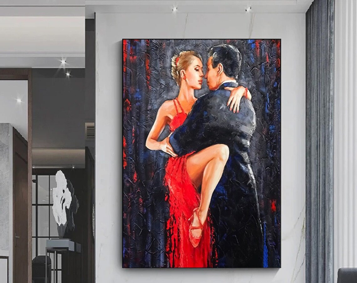 Tango Dancers Red Dress Passionate Ballroom Dance Painting Poster