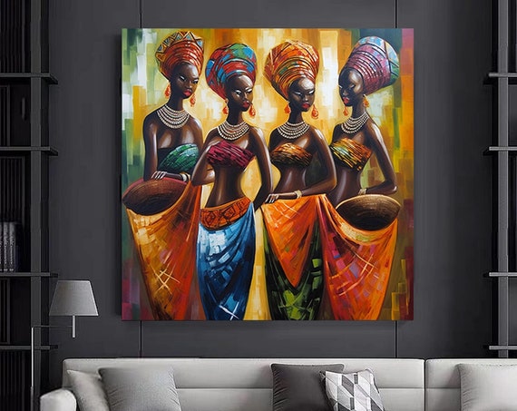 Colorful African Woman Canvas Art Modern Print Fashion Decor Wall