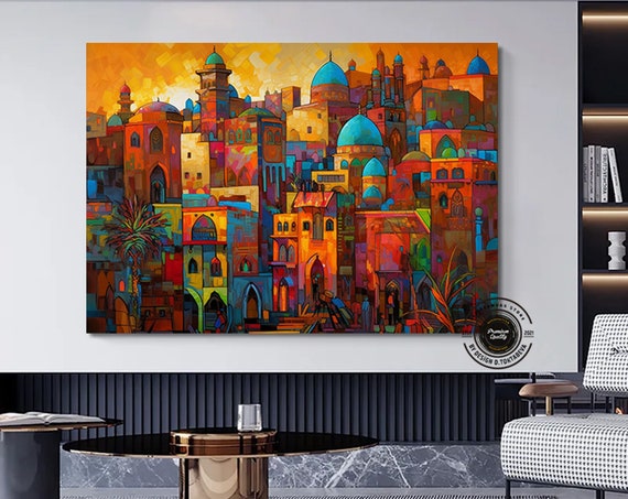 Modern Home Decor Abstract City Skyline Cubism Art Urban Wall Painting For Or Office Statement Piececity Illustration