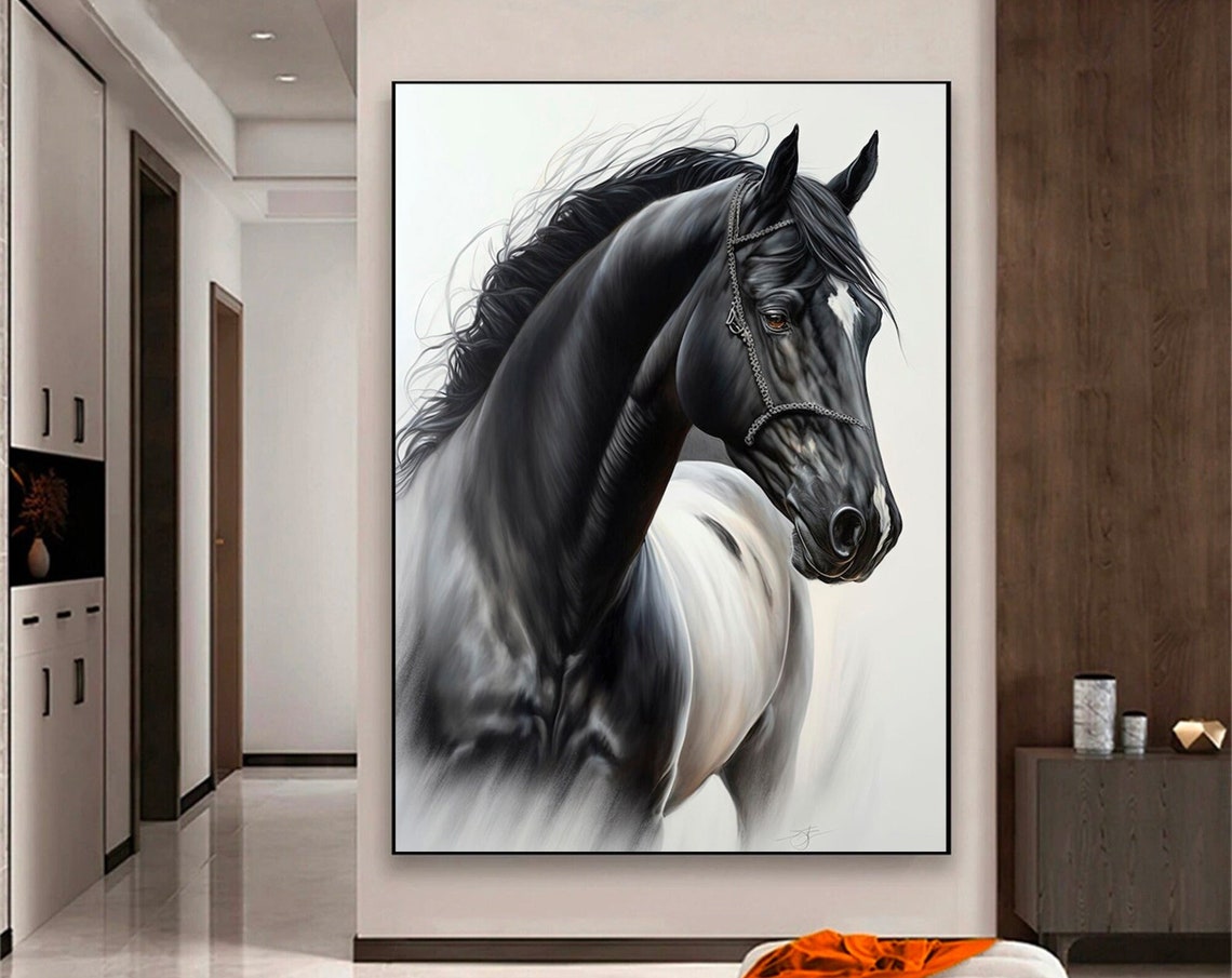 Noble Black Horse Head Profile Dark Background Equine Art Poster