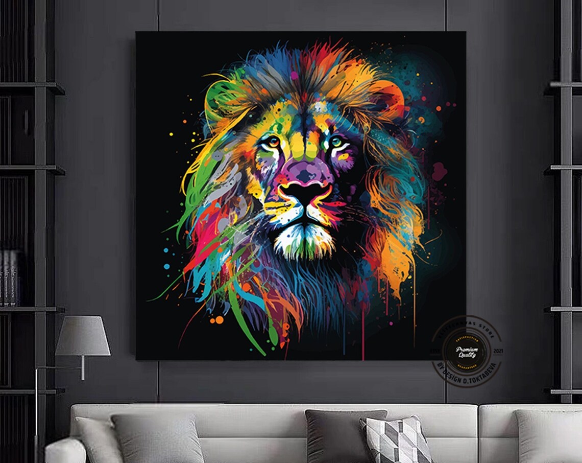 Pop Art Lion Abstract Animal Wall Art Print