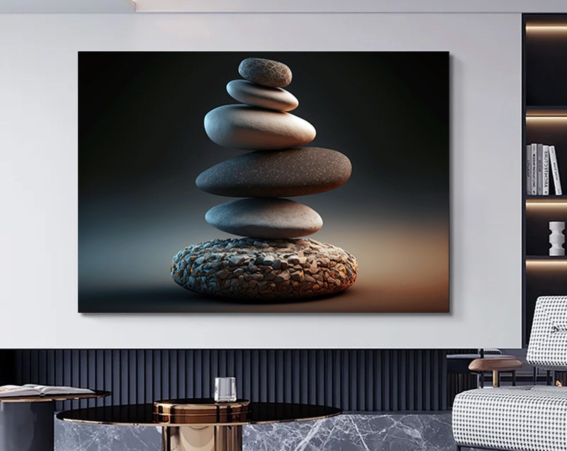 Tall Zen Stone Cairn Balance Tranquil Minimalist Canvas Art Poster
