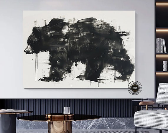 Abstract Black Bear Art Print, Modern Animal Painting
