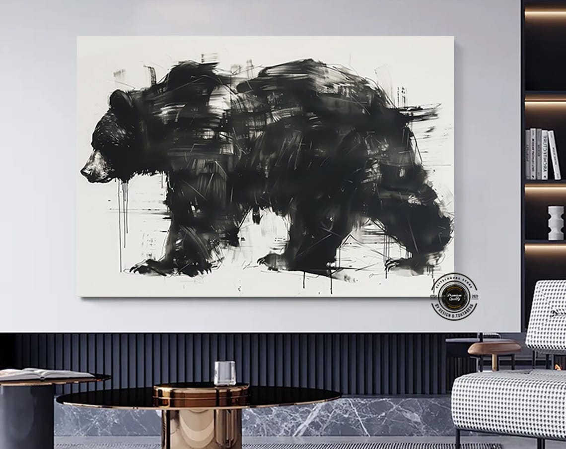 Abstract Black Bear Art Print, Modern Animal Painting
