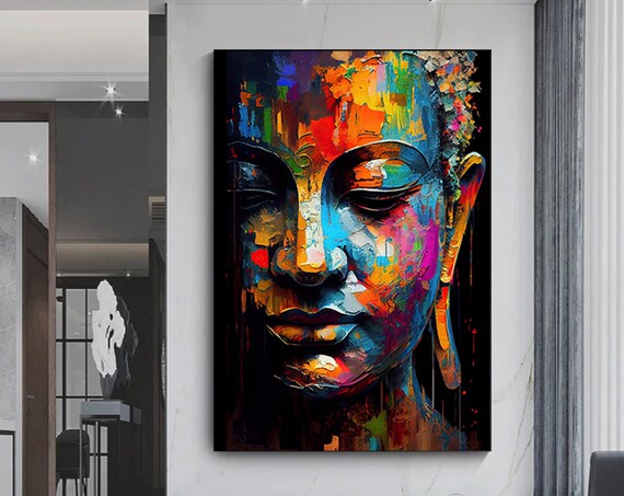 Colorful Buddha Face Impasto Abstract Asian Meditation Art Poster