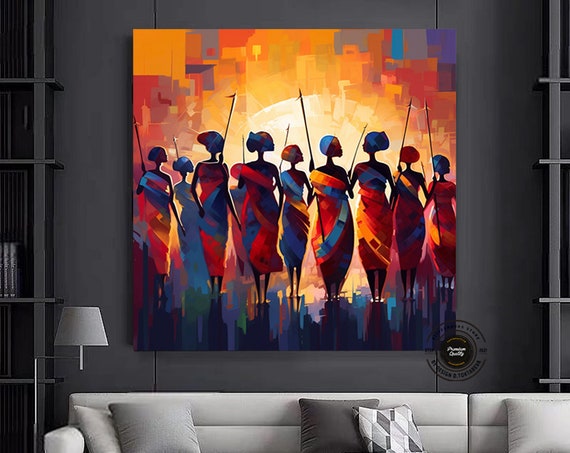 Abstract African Warriors Canvas Art Culture Home Decor Wall Gift For Dad