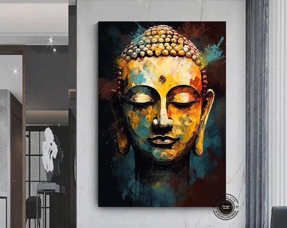 Buddha Face Gold and Teal Abstract Meditation Zen Style Poster