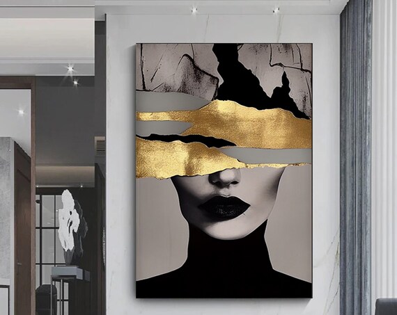 Gold Woman Canvas Painting Abstract Print Fashion Wall Decor Women Art Home Decoration