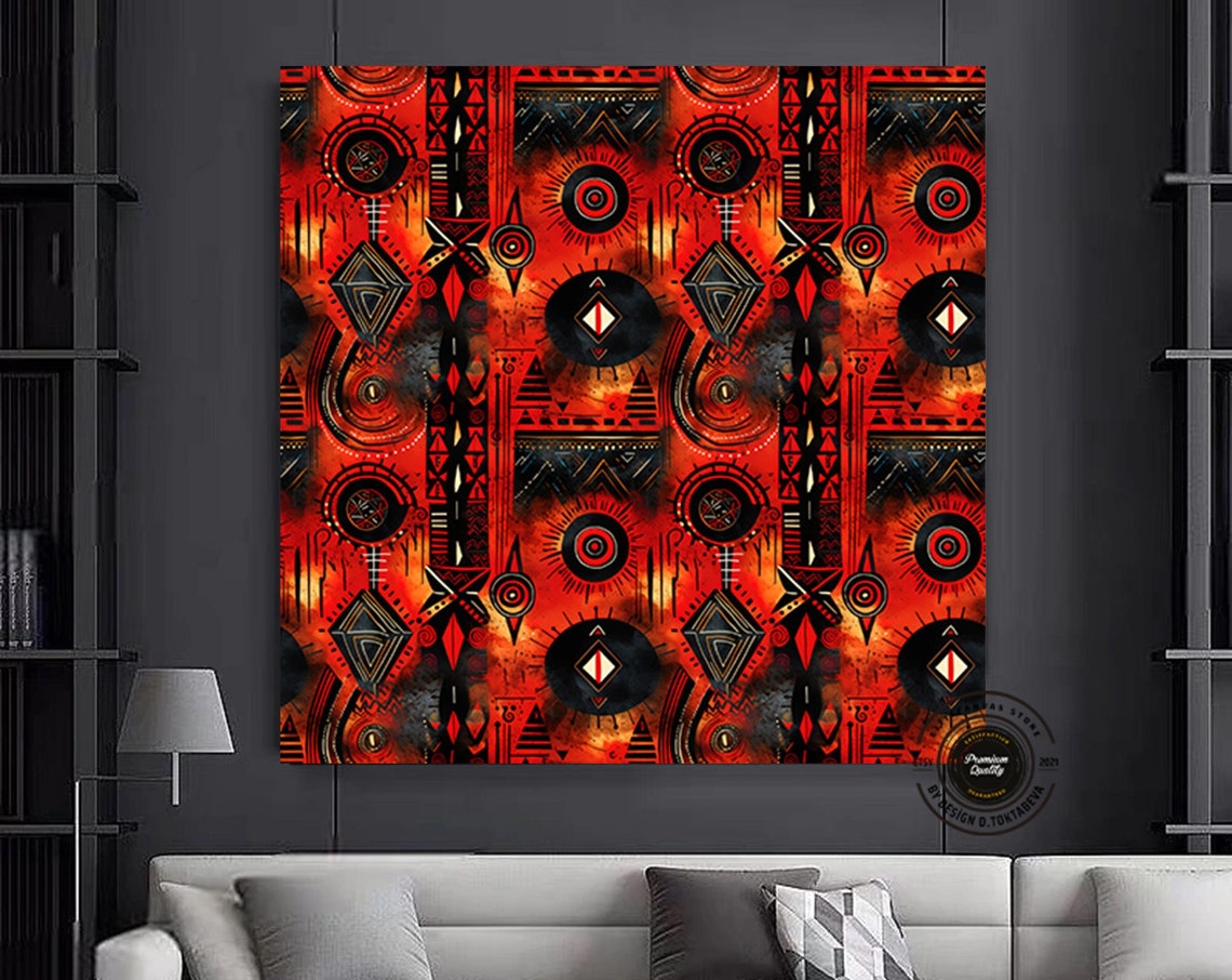 African Tribal Geometric Pattern Bold Red and Black Ethnic Art Poster