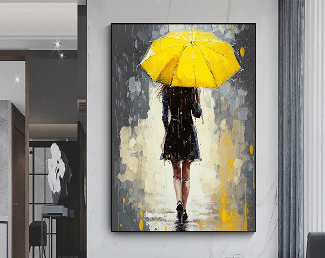 Abstract Woman With Yellow Umbrella Art Print