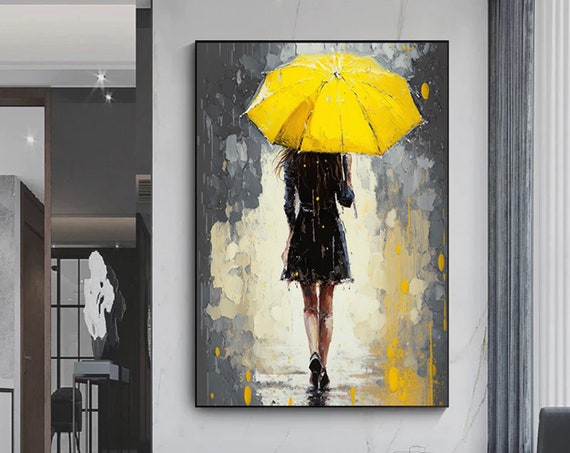 Abstract Woman With Yellow Umbrella Art Print