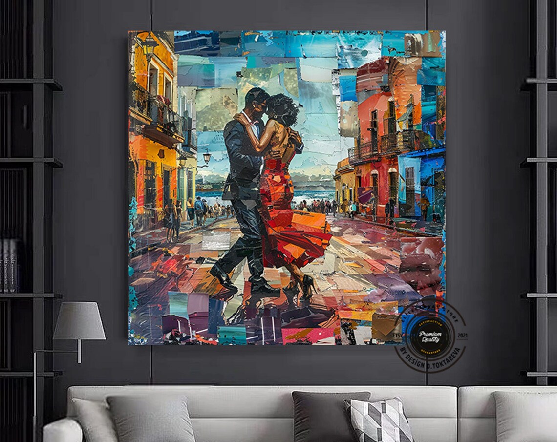 Tango Couple Dancing Colorful Colonial Street Latin Dance Poster