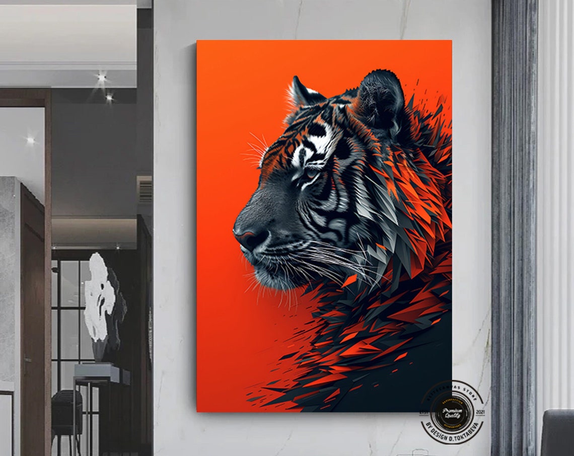 Tiger Profile Red Black Geometric Bold Predator Wildlife Poster