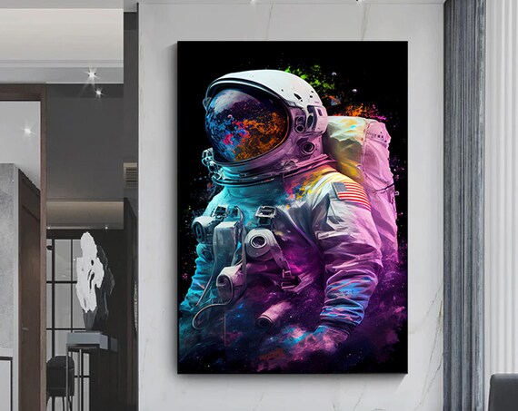 Neon Galaxy Astronaut Space Portrait Cosmic Wonder Art Poster
