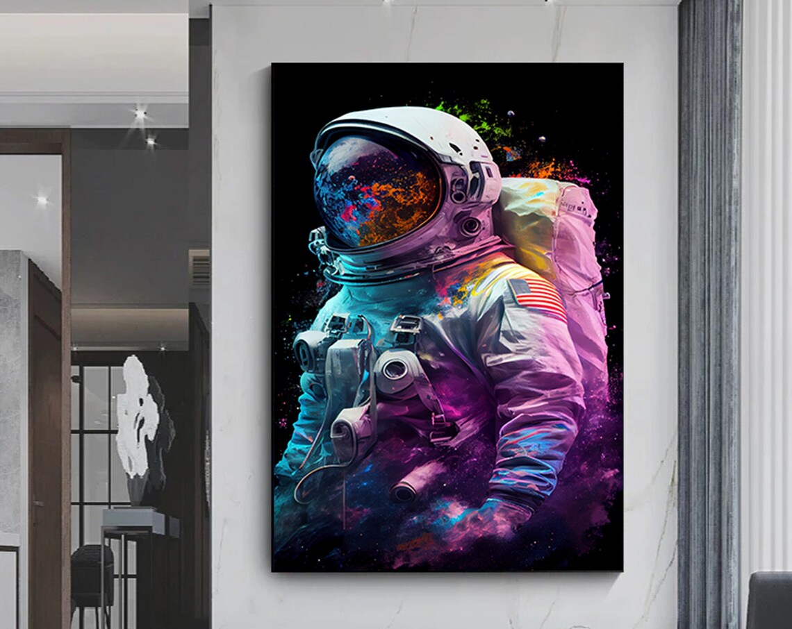 Neon Galaxy Astronaut Space Portrait Cosmic Wonder Art Poster
