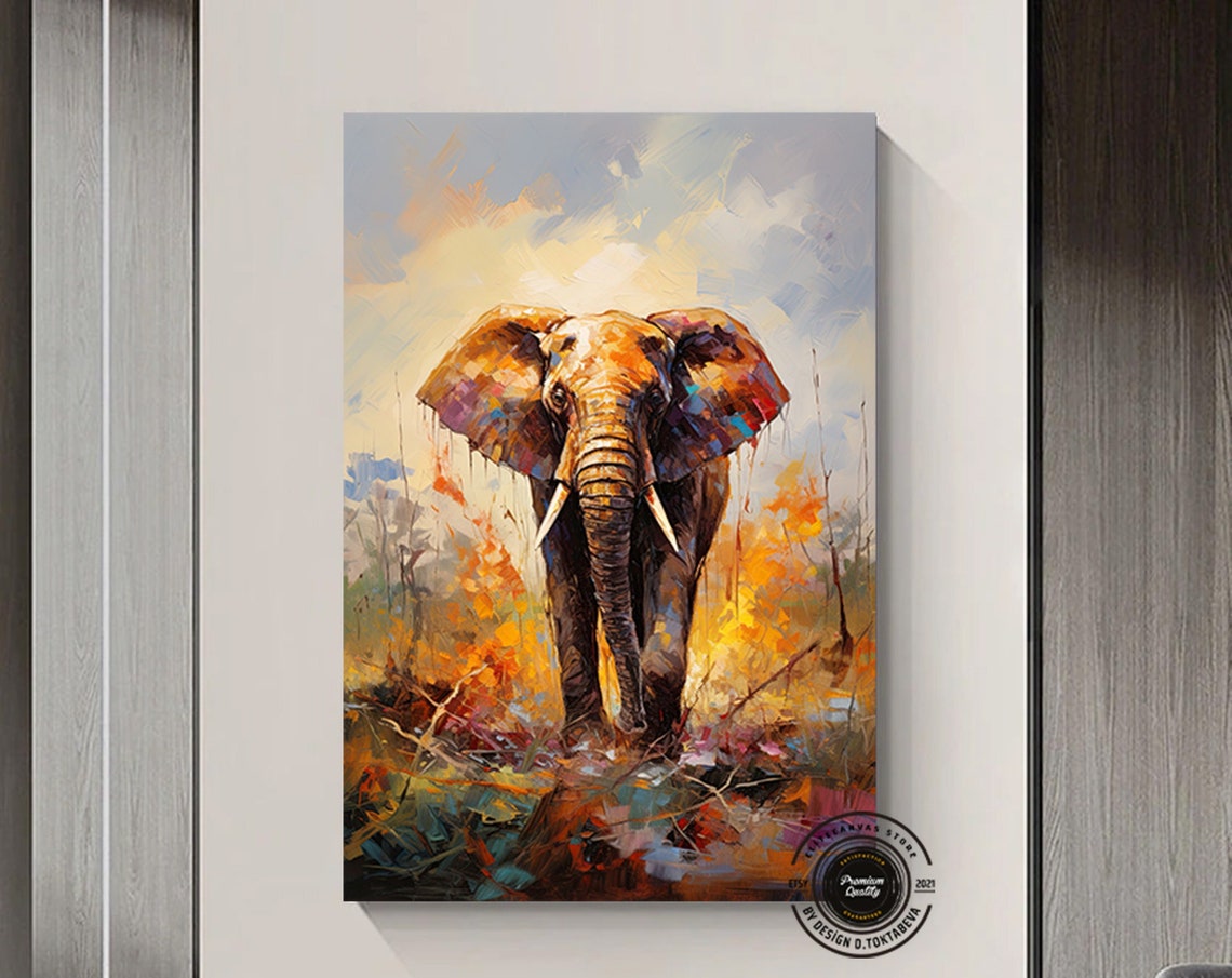 Colorful Elephant Print Abstract Painting Of Wall Art Poster Canvas Above Bed Decor