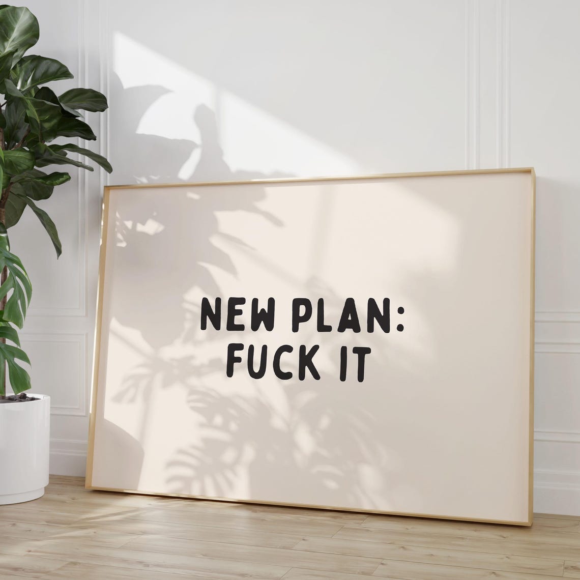 New Plan Fuck It Funny Sweary Minimalist Quote Typography Poster