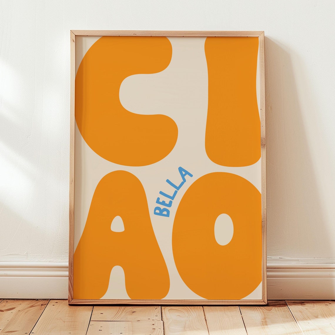 Ciao Bella Oversized Orange and Blue Retro Typography Poster