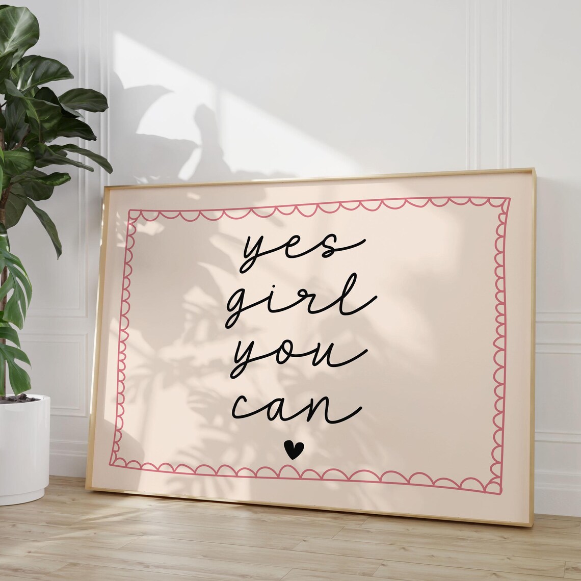 Yes Girl You Can Pink Script Motivational Heart Quote Poster