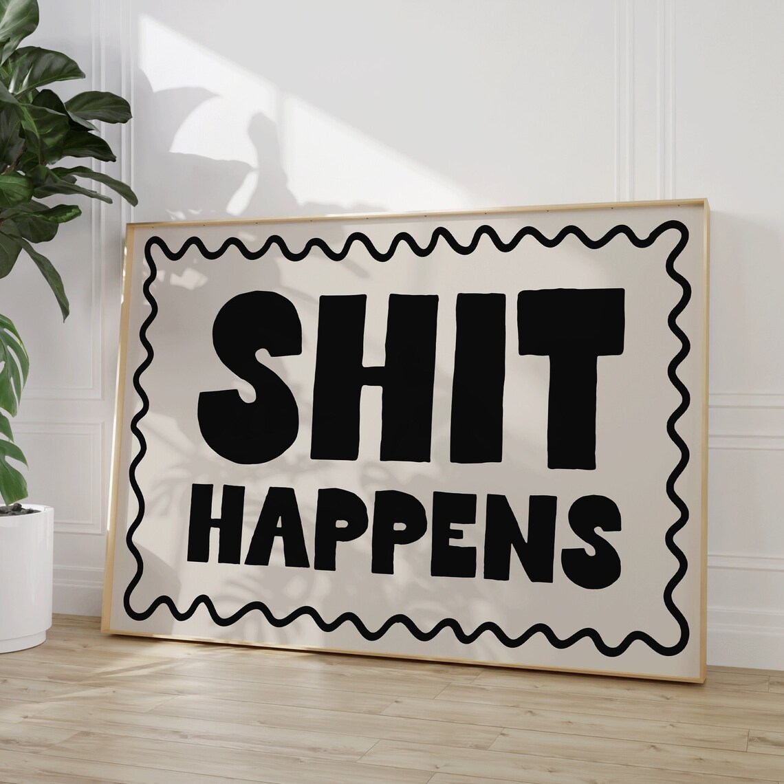 Shit Happens Art Print Funny Neutral Black Sweary Poster Retro Trendy Apartment Wall Art Aesthetic Living Room Decor Sweary Wall Art Gifts