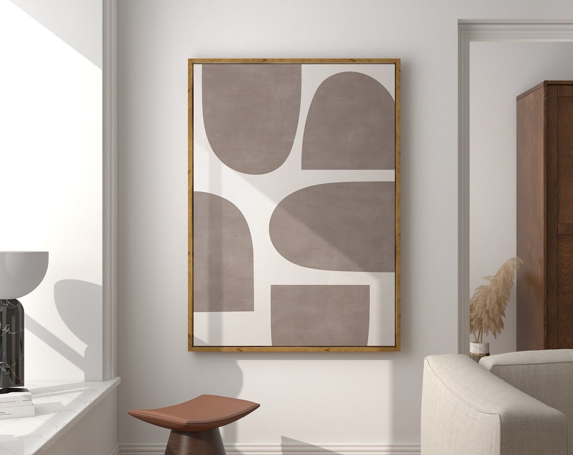 Warm Brown Beige Organic Shapes Mid Century Modern Abstract Wall Art