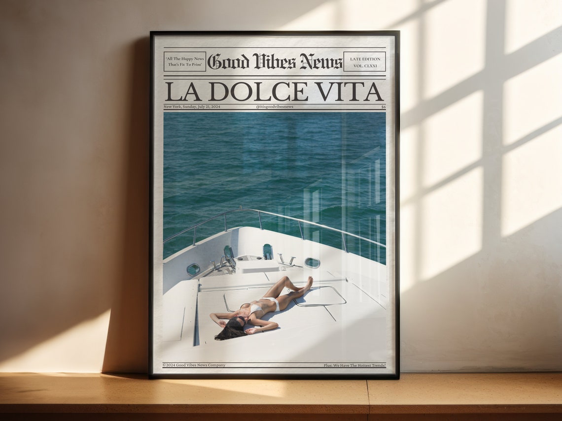 La Dolce Vita Yacht Deck Sunbathing Summer Photo Newspaper Poster - Image 2