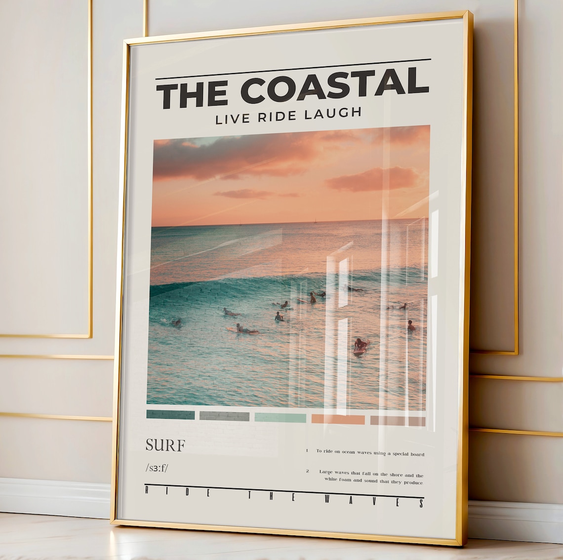 The Coastal Live Ride Laugh Sunset Surfers Orange Sky Ocean Wave Surf Poster
