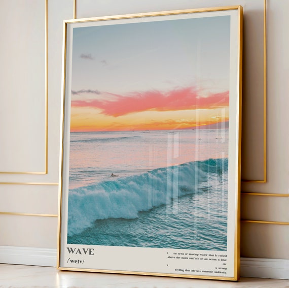 Waves Coastal Sunset Poster, Ocean Photography