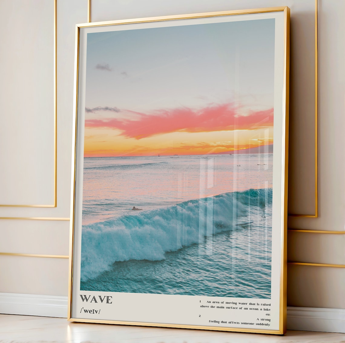 Waves Coastal Sunset Poster, Ocean Photography