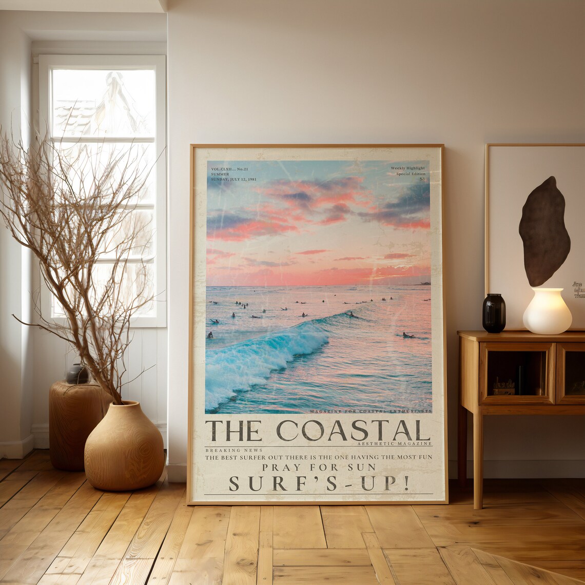 Coastal Surfs Up Vintage Surf Newspaper Poster - Image 2