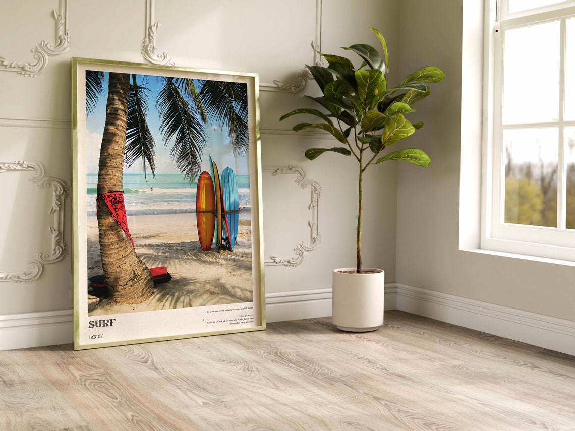 Surf Definition Photo Poster Surfboards on Tropical Palm Beach - Image 2