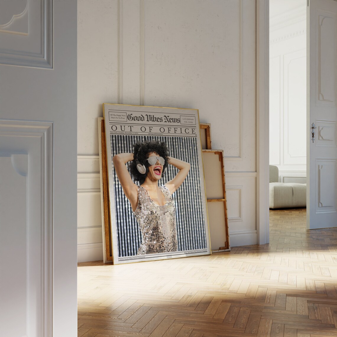 Out Of Office Newspaper Girl Disco Party Good Vibes News Poster - Image 2