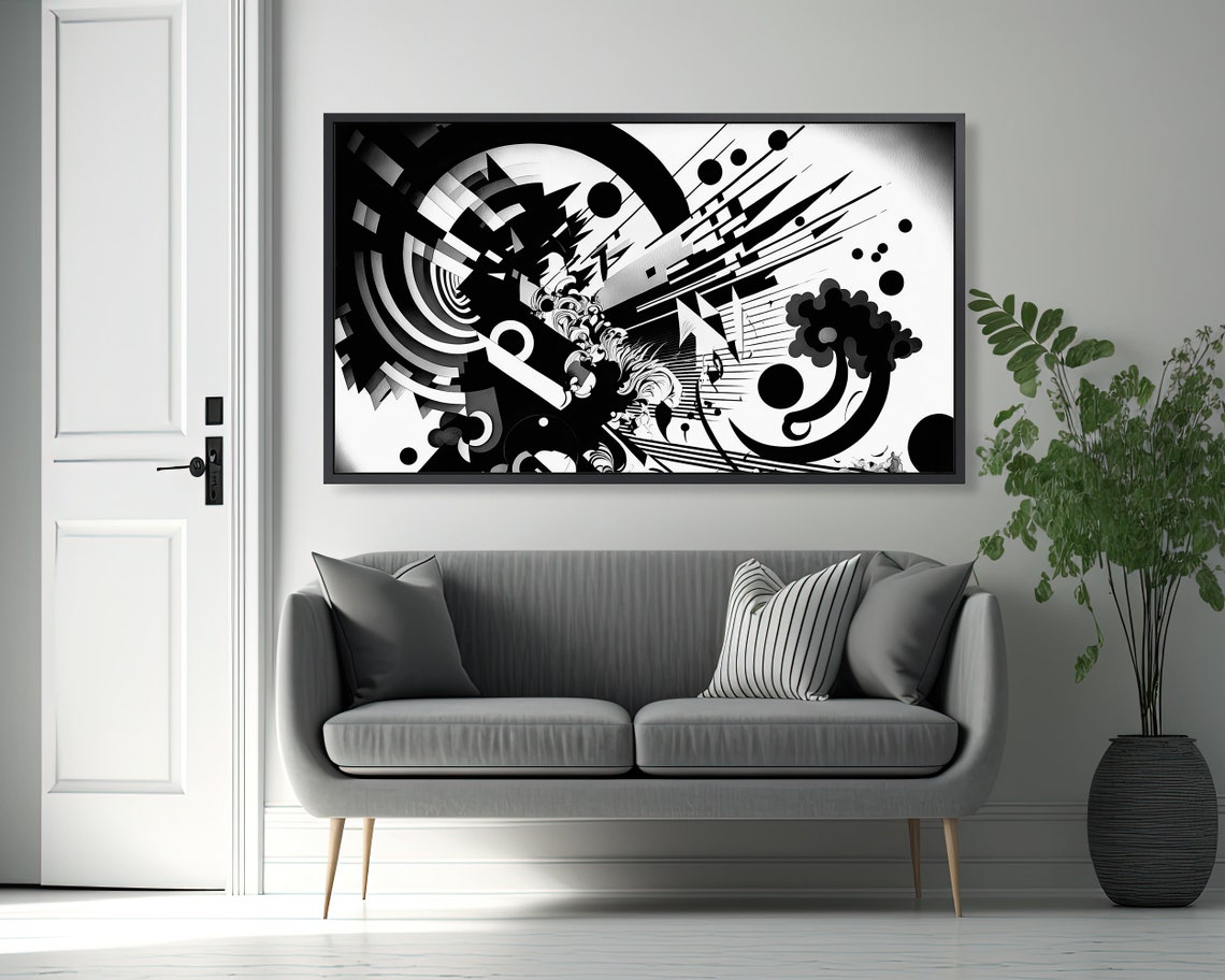 Black White Abstract Circles Arcs Geometric Frame TV Art Poster Design - Image 2
