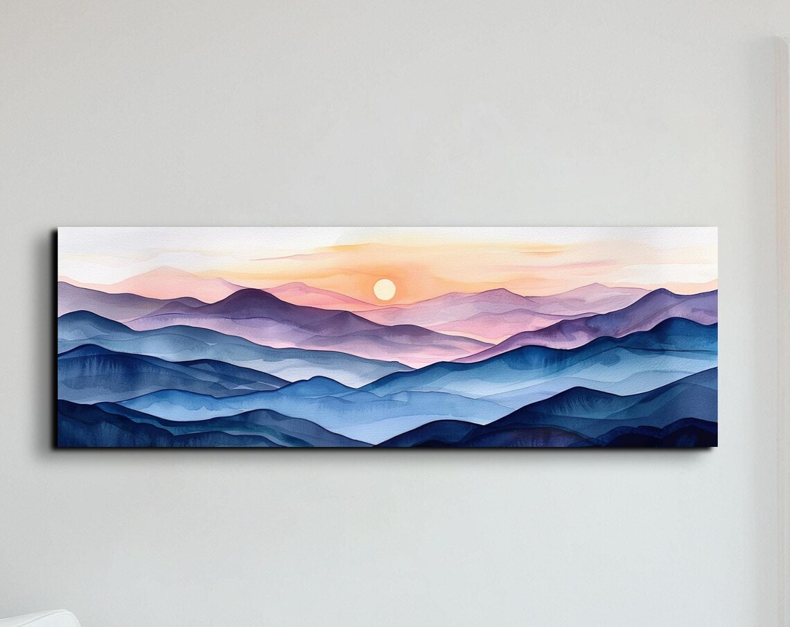 Watercolor Mountains Art Print, Mountain Landscape