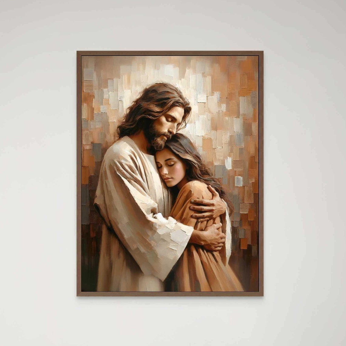 Jesus Embracing Woman Resting Her Head On His Chest Warm Art Poster