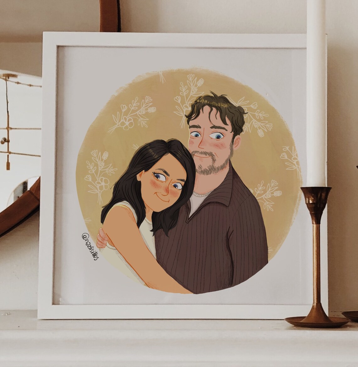 Custom Couple Portrait, Personalized Christmas Gift Art Print - Image 4