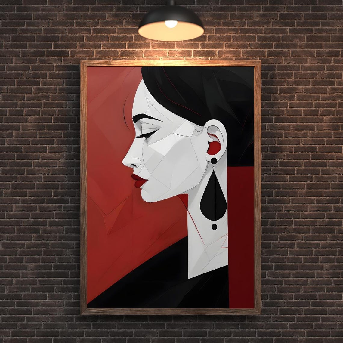 Red Abstract Modern Woman Profile Art Geometric Red Black Minimalist Wall Decor Art For Instant Wall Art - Image 2