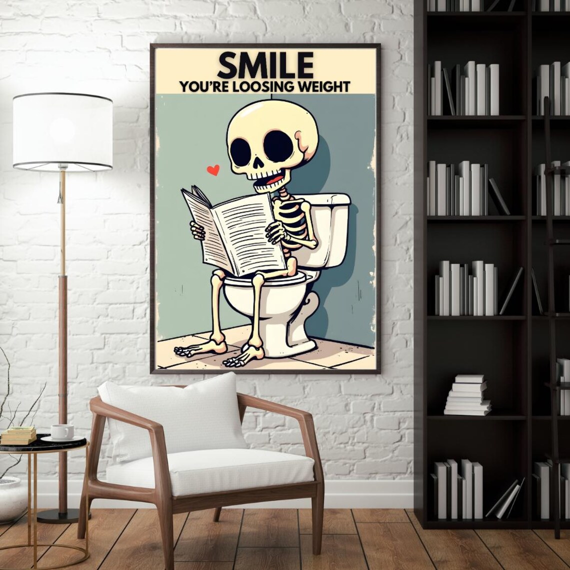 Funny Skeleton Bathroom Wall Art, Humorous Decor - Image 4