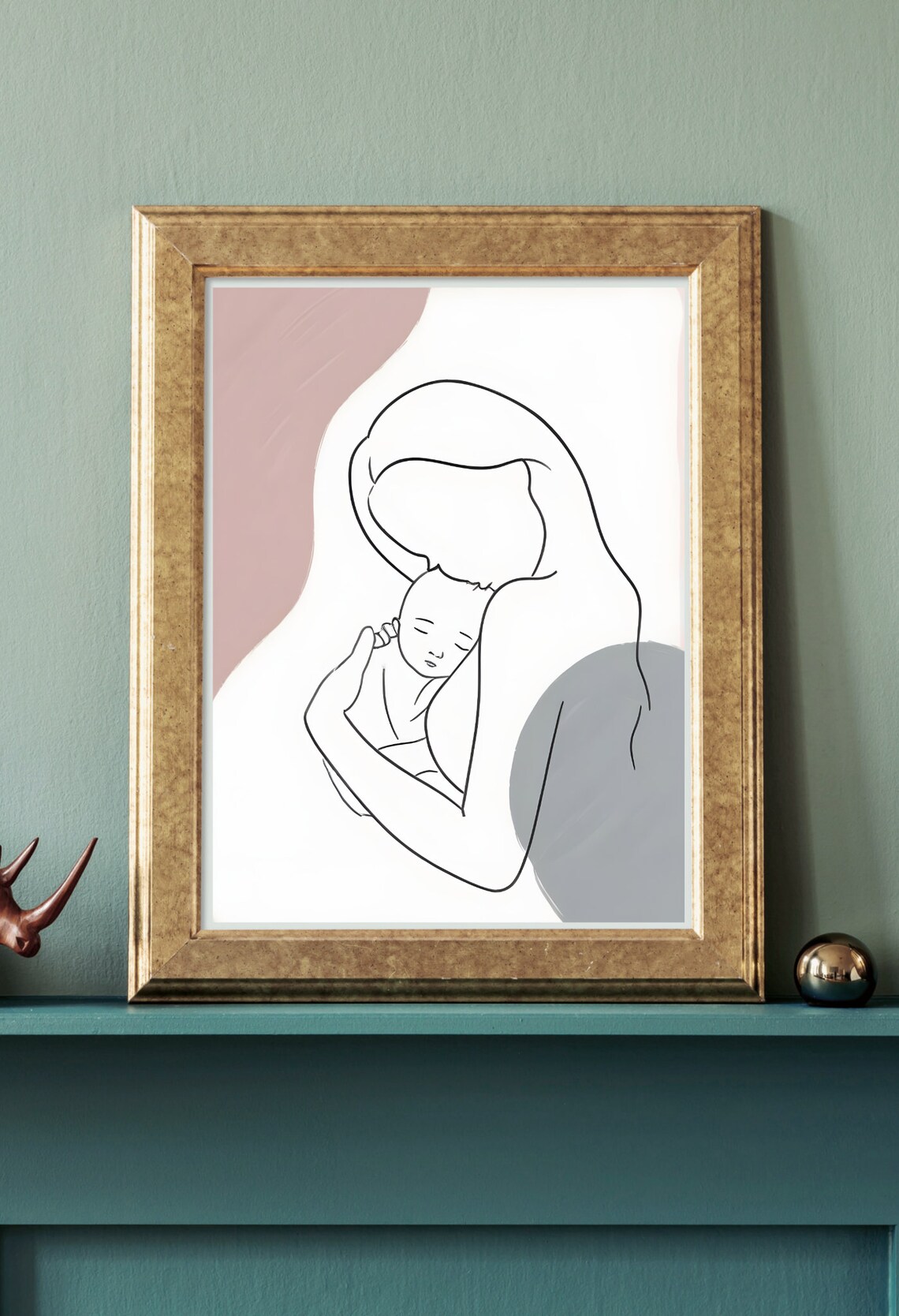 Tender Mother and Baby Minimalist Line Art Nursery Wall Poster - Image 5