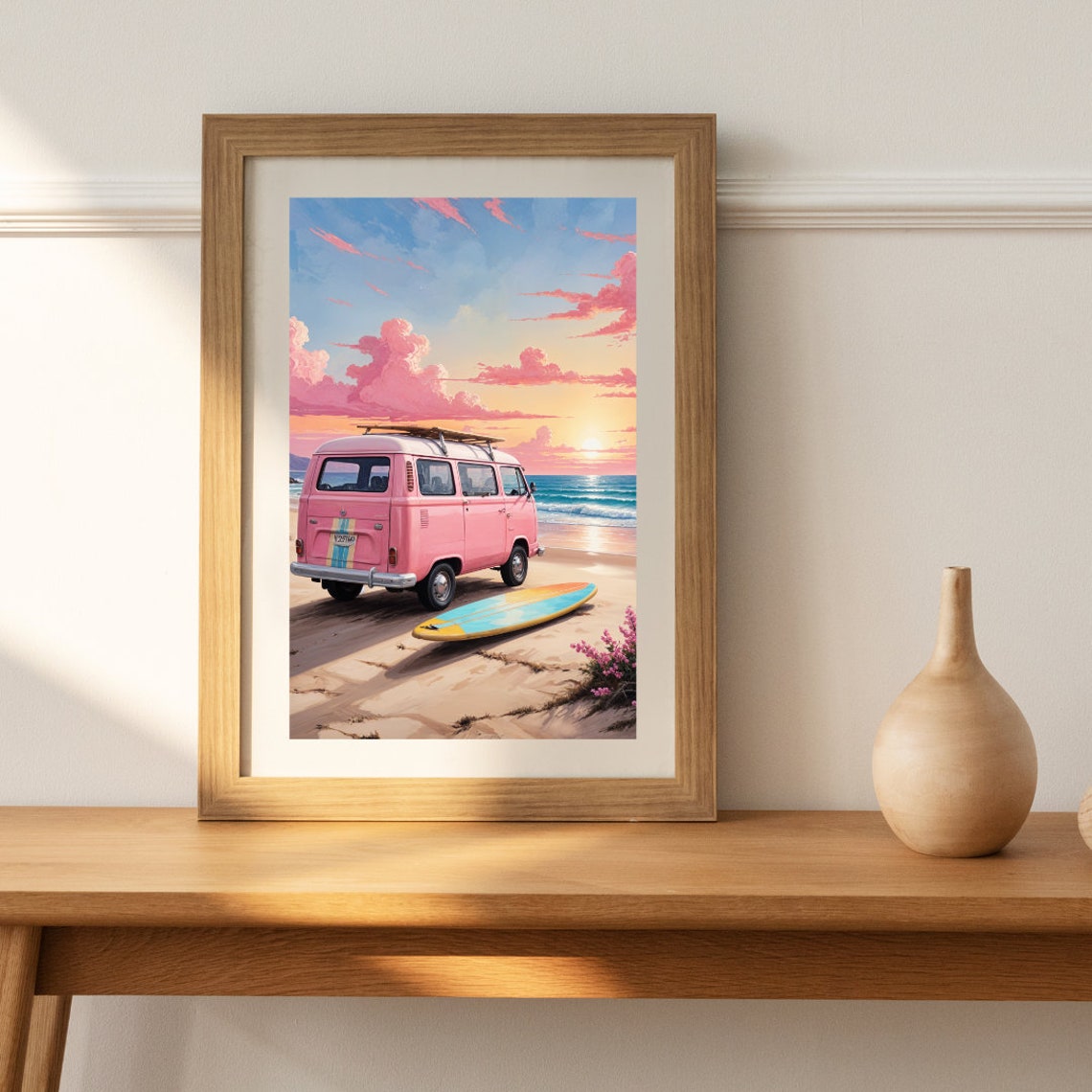 Retro Van Print Pink Van Wall Art Pink Beach Poster Beach Pink Print California Pink Print Surf Van Photo Large Wall Art Art - Image 4