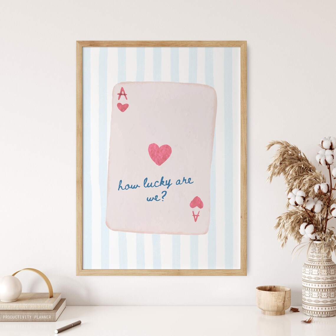 Ace of Hearts Pink Watercolor Art Print, Coquette