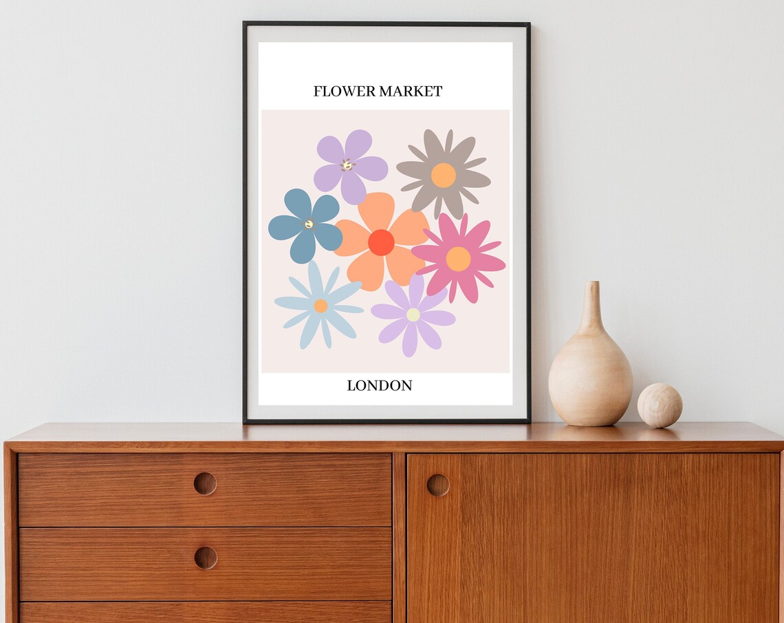 Flower Market London Pastel Daisies Retro Floral Shop Style Art Poster