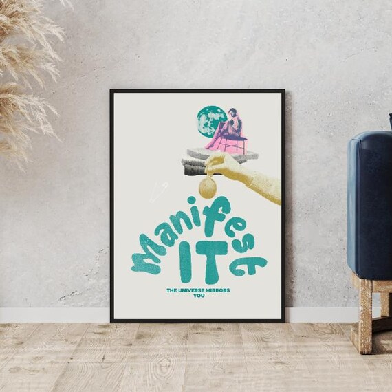 Manifest It Retro Collage Spiritual Quote Inspirational Wall Art