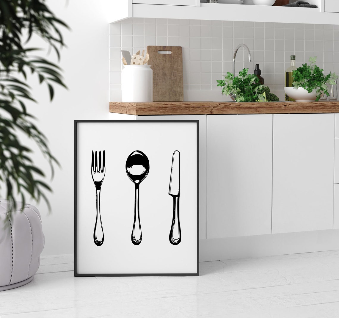 Fork Spoon Knife Elegant Modern Minimalist Line Art Kitchen Poster