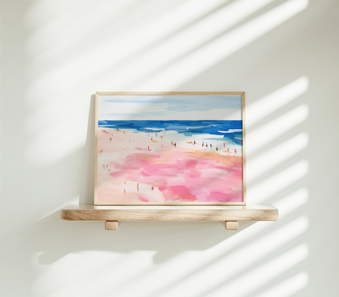Pink Sand Beach Blue Ocean Impressionist Coastal Summer Poster - Image 2