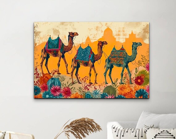 Camel Wall Art Print Indian Painting Animal Poster Colorful Wall Art Desert Camel Wall Art Bohemian Prints Original Artwork