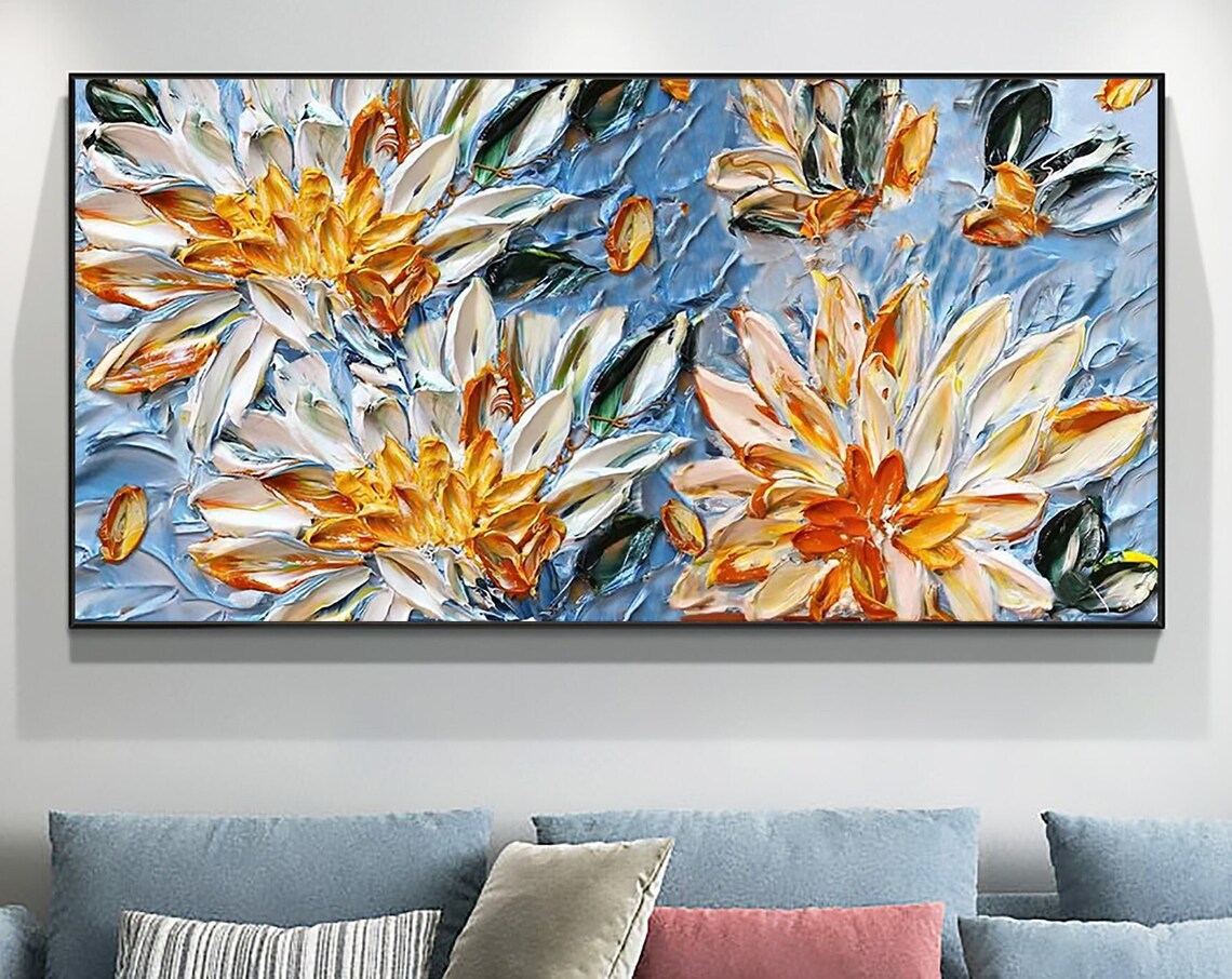 3D White Orange Blossom Impasto Panoramic Oil Painting Art Print - Image 6