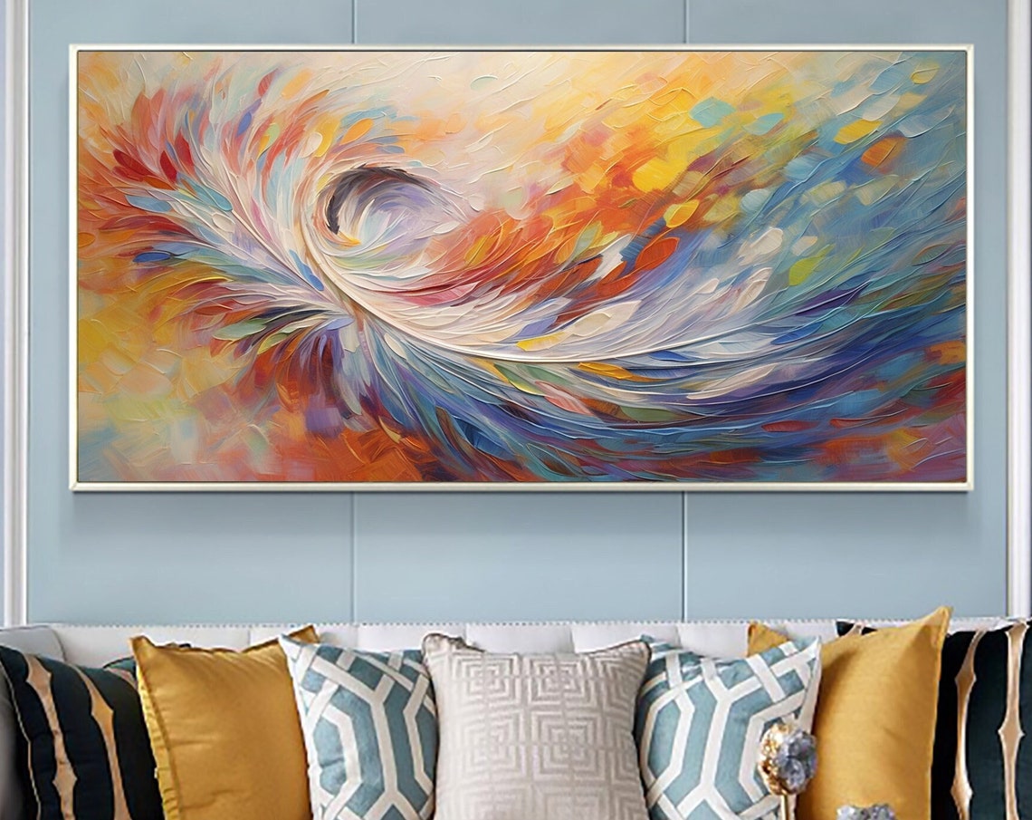 Colorful Swirling Feather Vortex Abstract Modern Decorative Poster