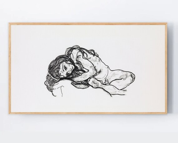 Egon Schiele Painting For Samsung Frame Tv Art Nude Female Portrait Expressionist Instant Background